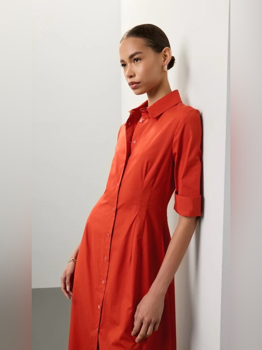 Staud Joan maxi dress Button-Front Maxi Shirt Dress in Rust Orange - Picture 4 of 10